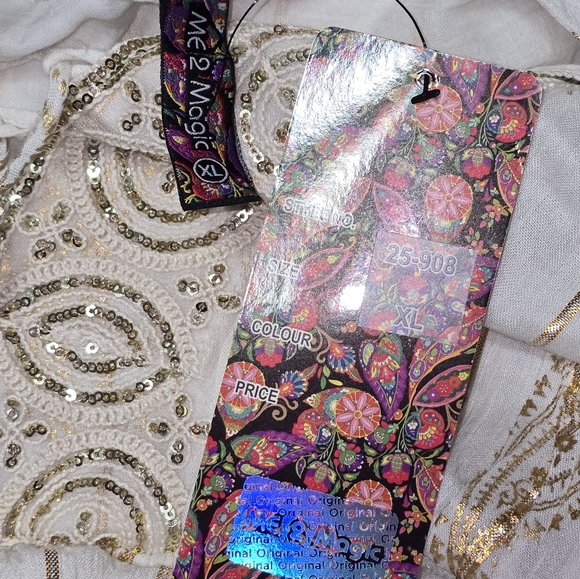 Anthropologie X Magic Me Cream And Metallic Gold Bohemian Lace Midi Dress SZ‎ XL - Picture 10 of 10